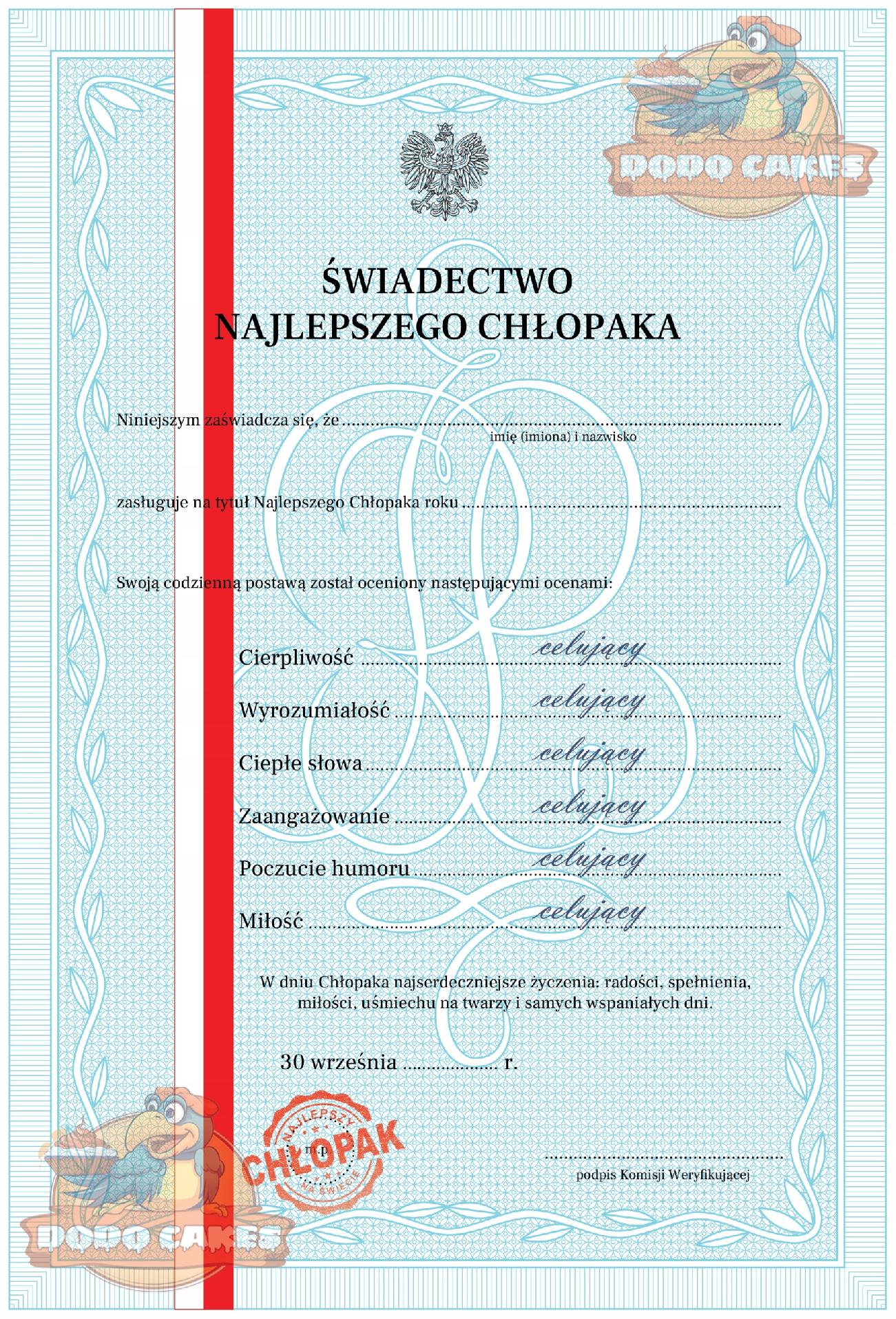 Dyplom na Dzień Chłopaka Upominek świadectwo dla Najlepszego Chłopaka!