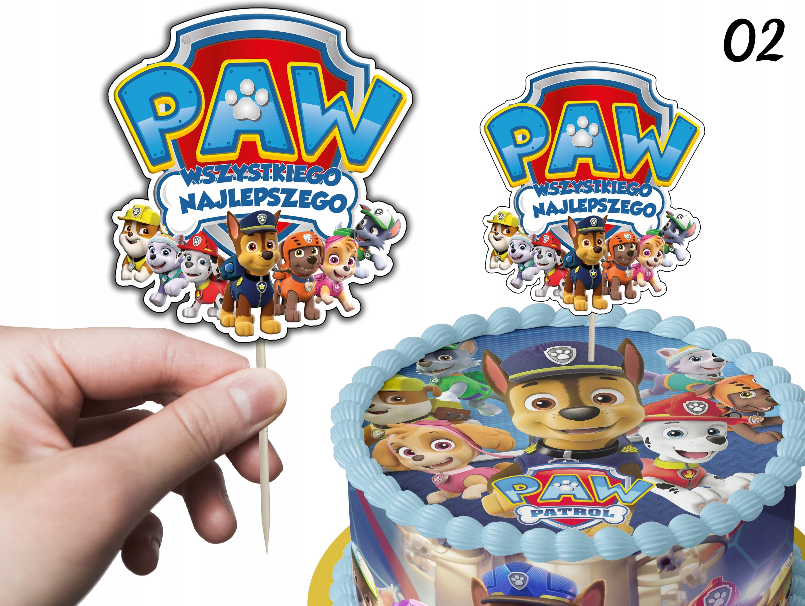 TOPPERY NA TORT (10szt) + duży TOPPER Wszystkiego Najlepszego - PSI PATROL