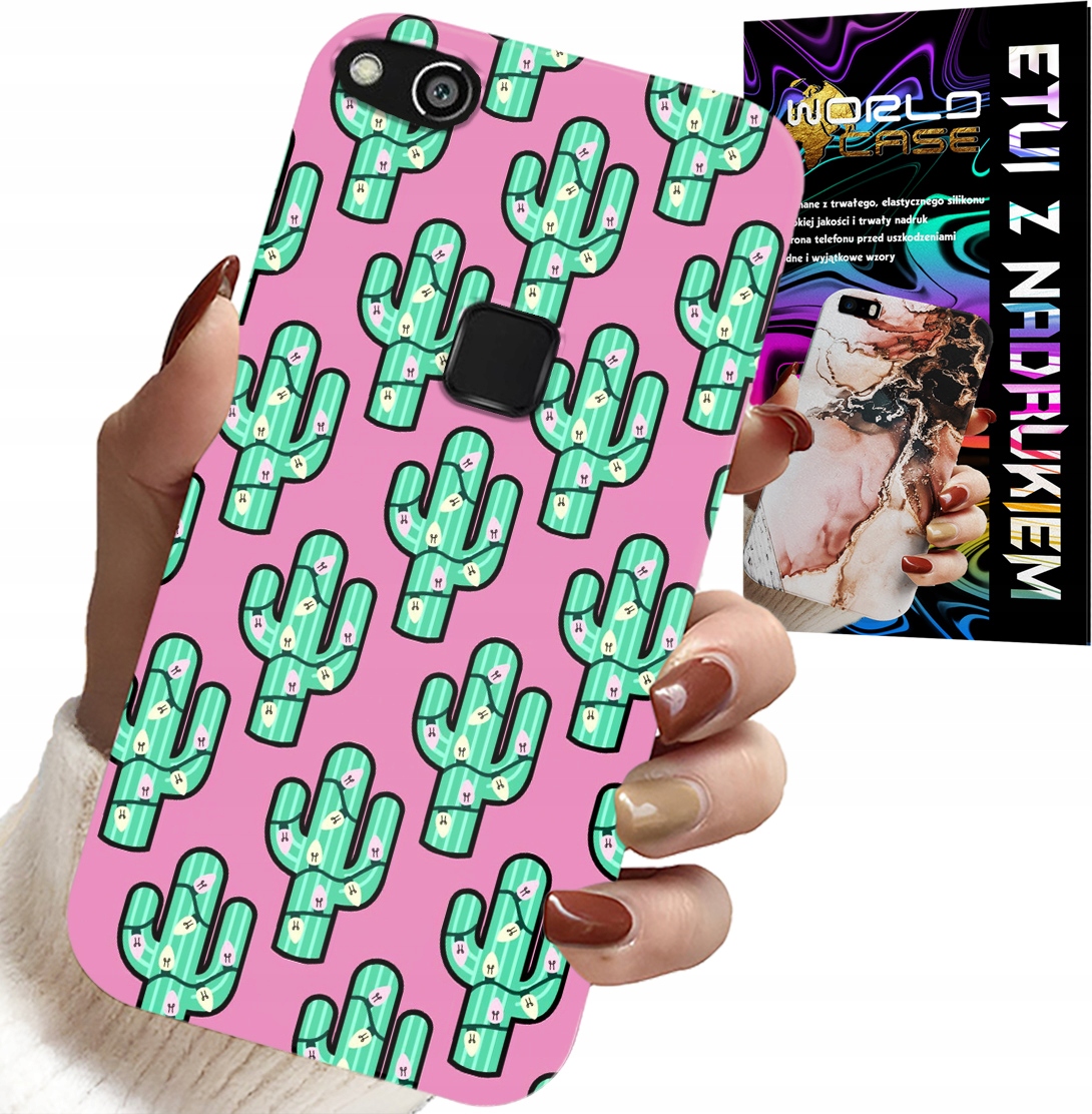 ETUI DO HUAWEI P10 LITE - KAKTUSY, KAKTUS NA RÓŻOWYM TLE + FOLIA