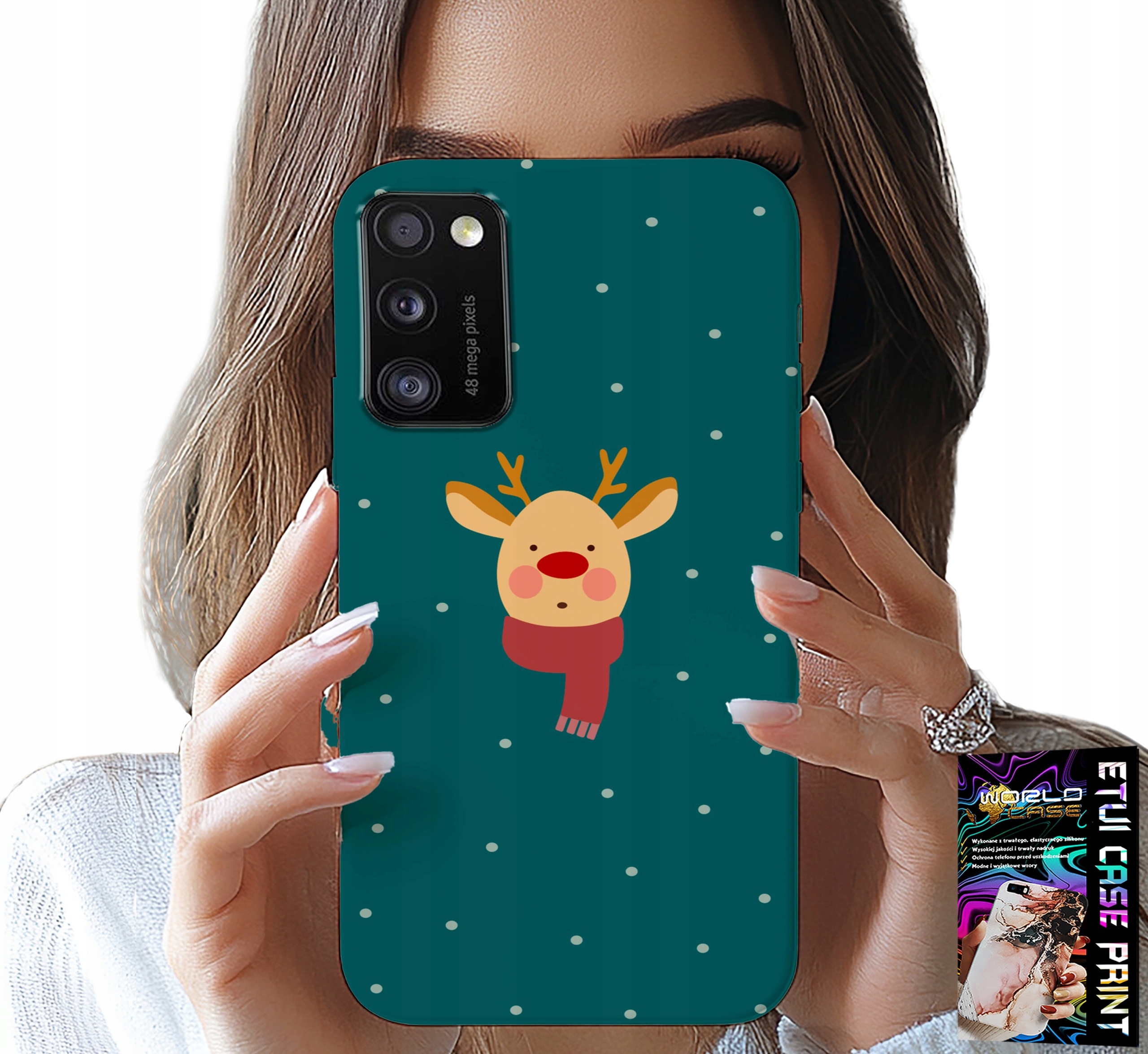 ETUI DO XIAOMI POCO M3 - RENIFER NA ZIELONYM TLE ŚWIĄTECZNE WZORY