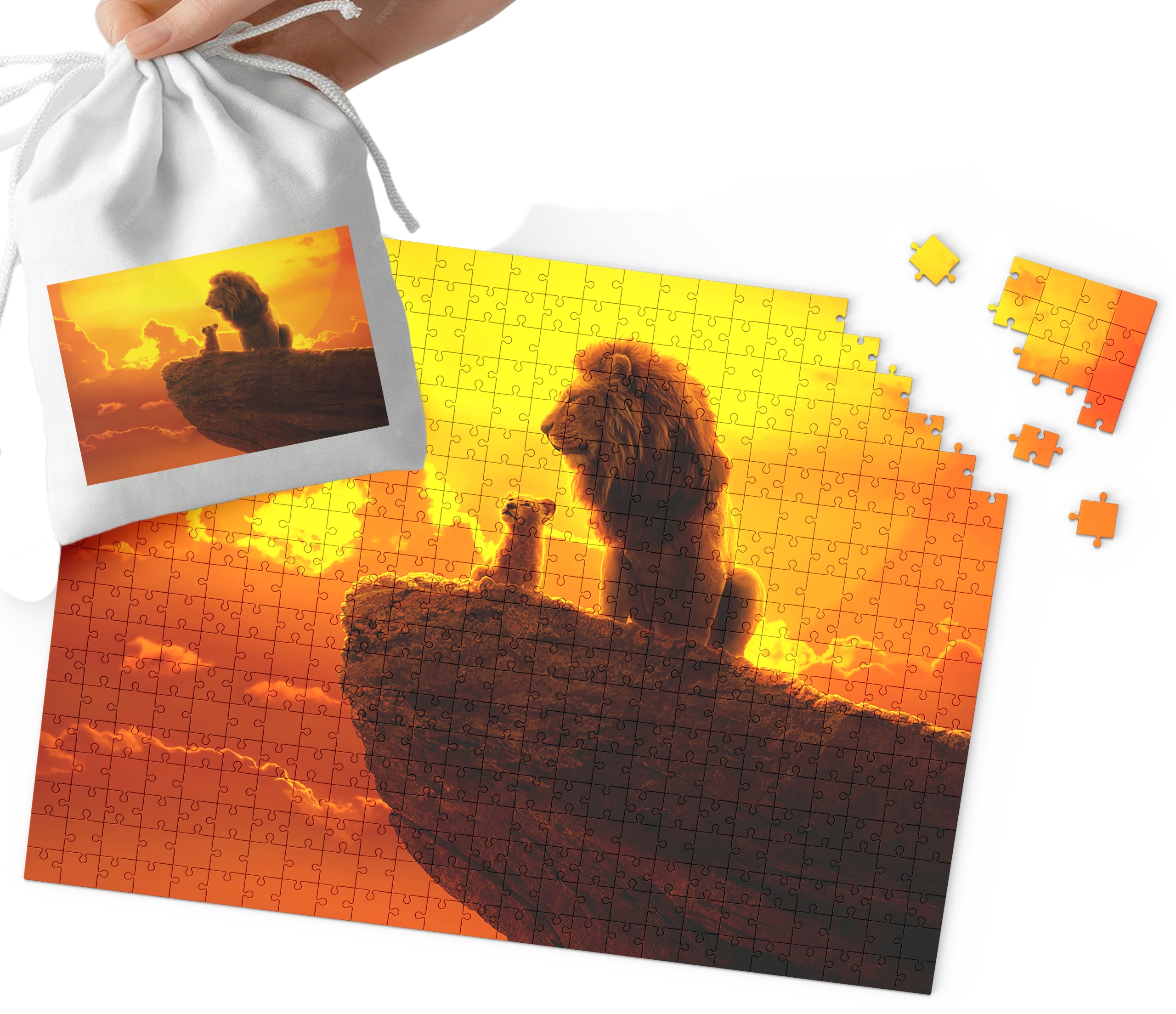 PUZZLE - KRÓL LEW SIMBA WZORY Z BAJEK PREZENT 96EL + WORECZEK