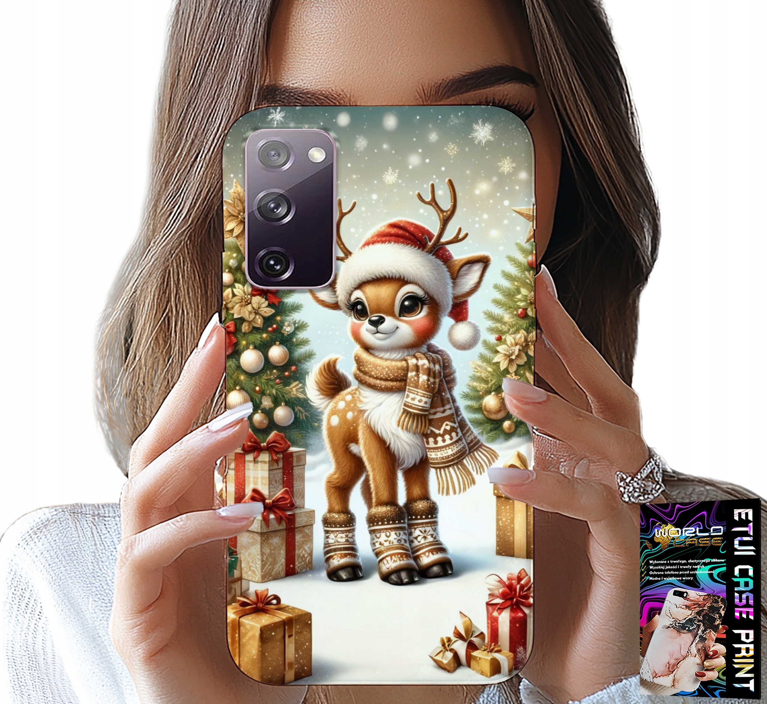 ETUI DO SAMSUNG GALAXY S20 LITE - RENIFER, WZORY BOŻONARODZENIOWE + SZKŁO