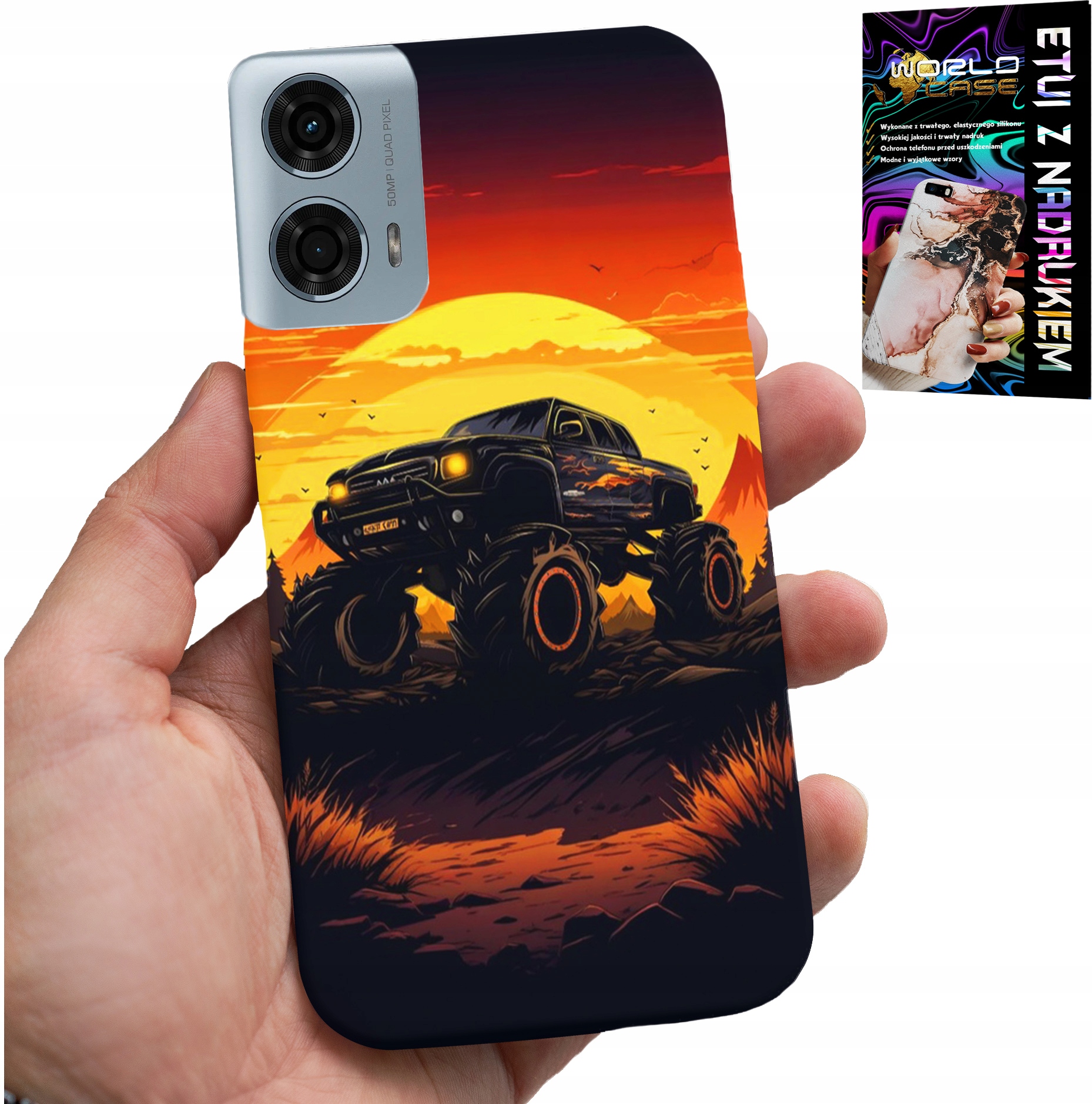 ETUI DO MOTOROLA MOTO G85 5G - MONSTERTRUCK, CIĘŻARÓWKA, WZORY + SZKŁO