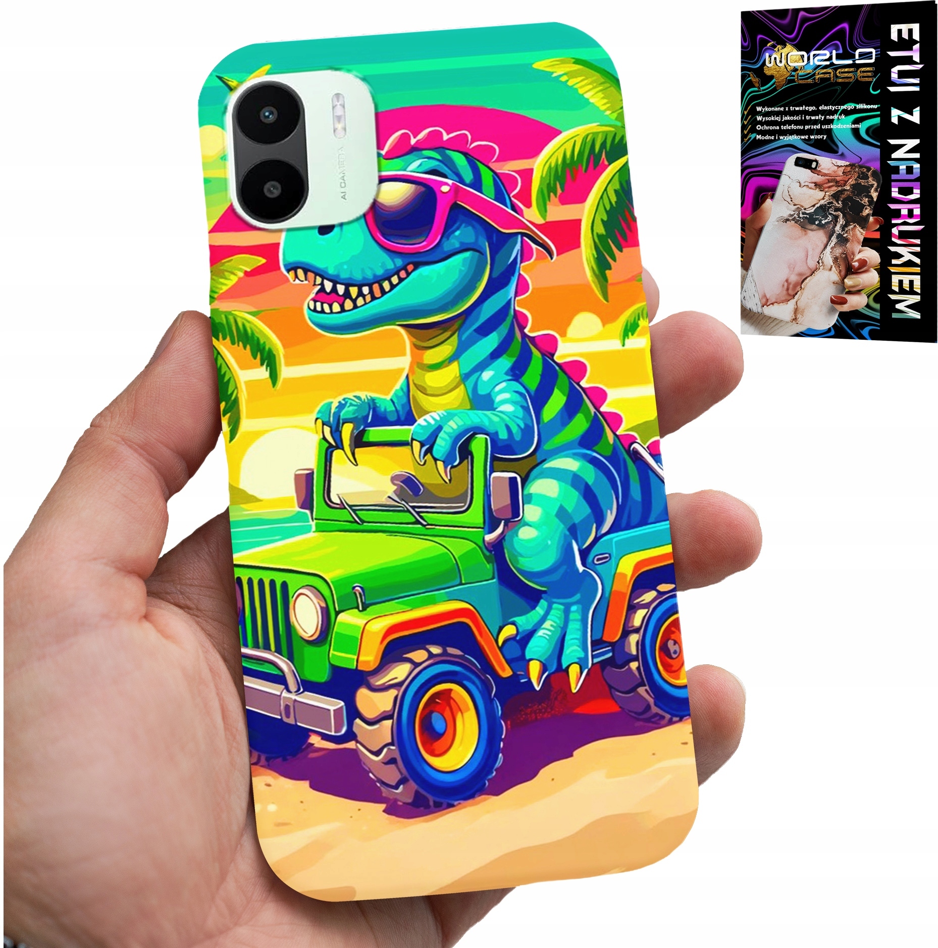 ETUI DO XIAOMI REDMI A1 - DINOZAUR W CIĘŻARÓWCE WZORY DLA DZIECI