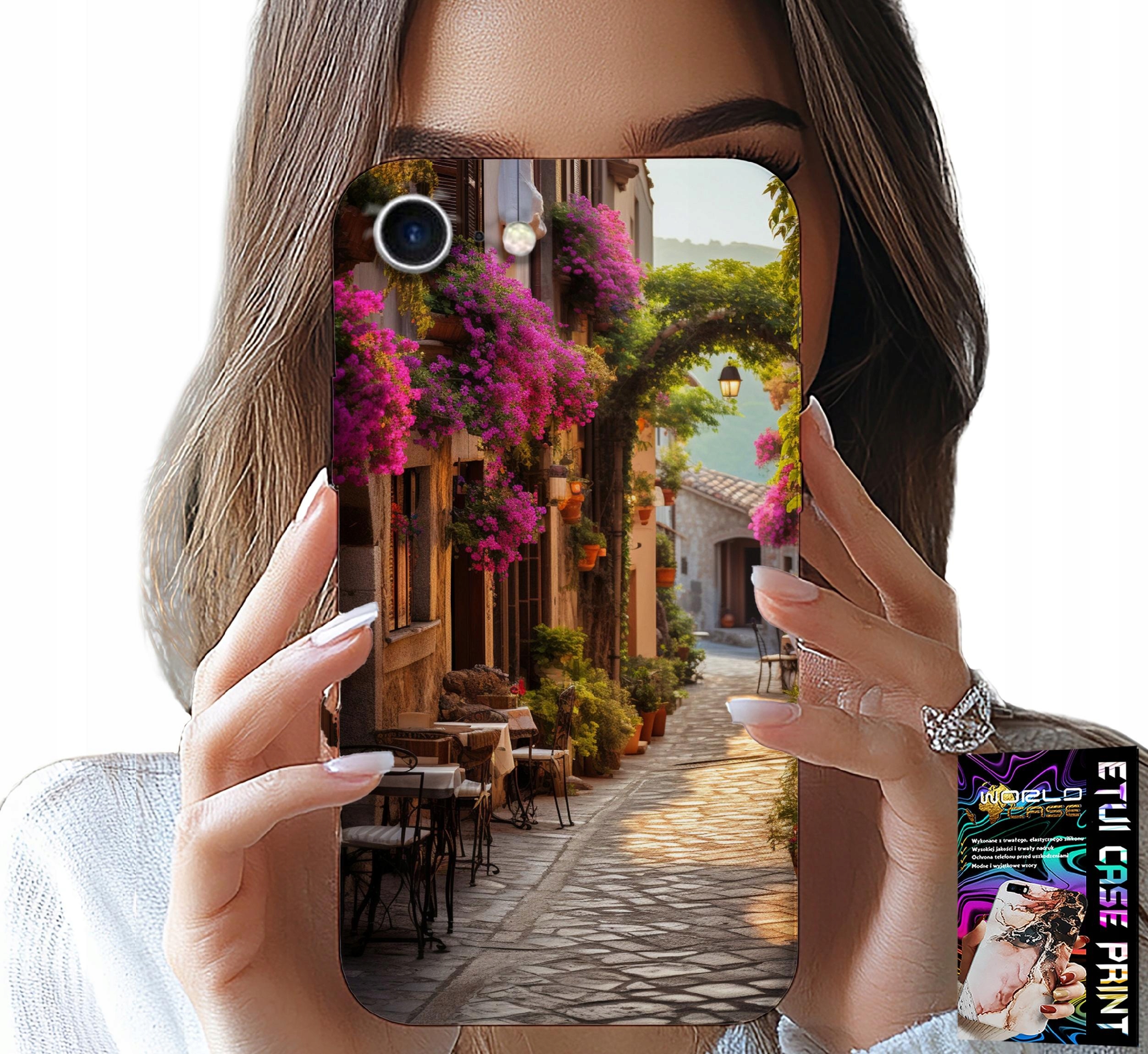 ETUI DO IPHONE 7 / 8 / SE2 - MALOWNICZA ULICZKA Z KAWIARNIĄ + SZKŁO