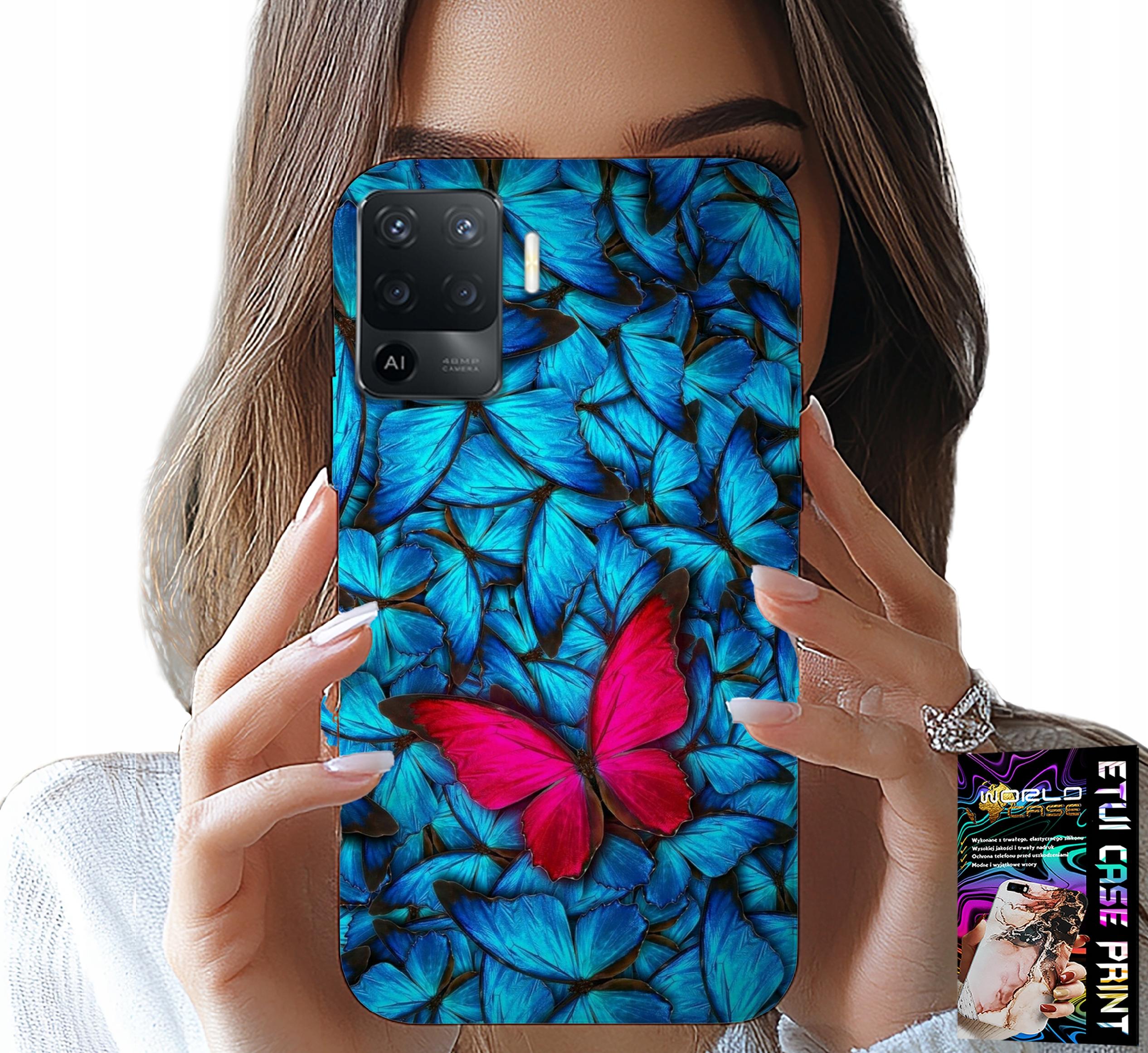 ETUI DO OPPO F19 PRO - NIEBIESKIE MOTYLKI, MOTYL, KOBIECE WZORY