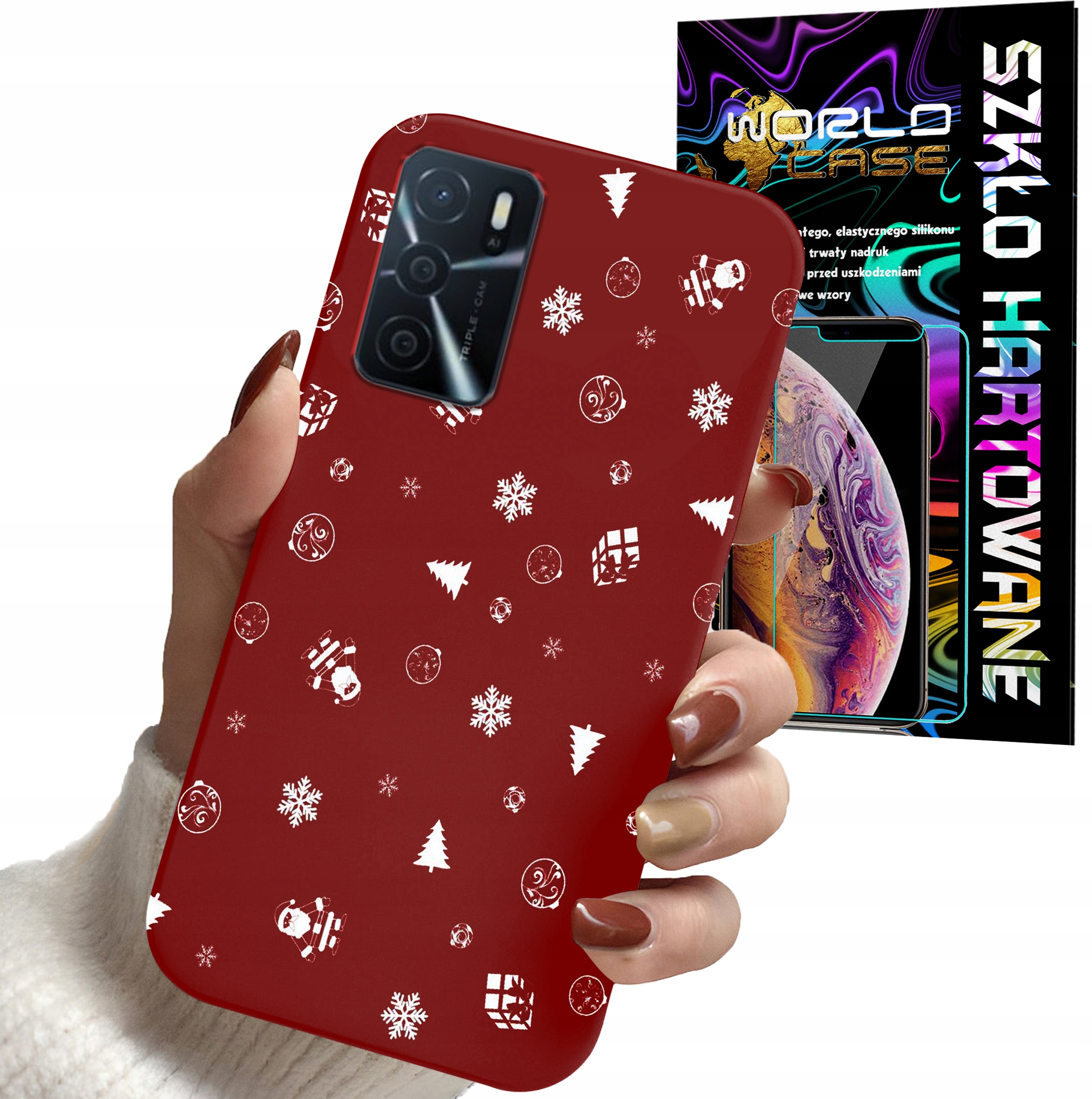 ETUI DO OPPO A16 A16s A54s - ŚWIĄTECZNE WZORY CHOINKA + SZKŁO