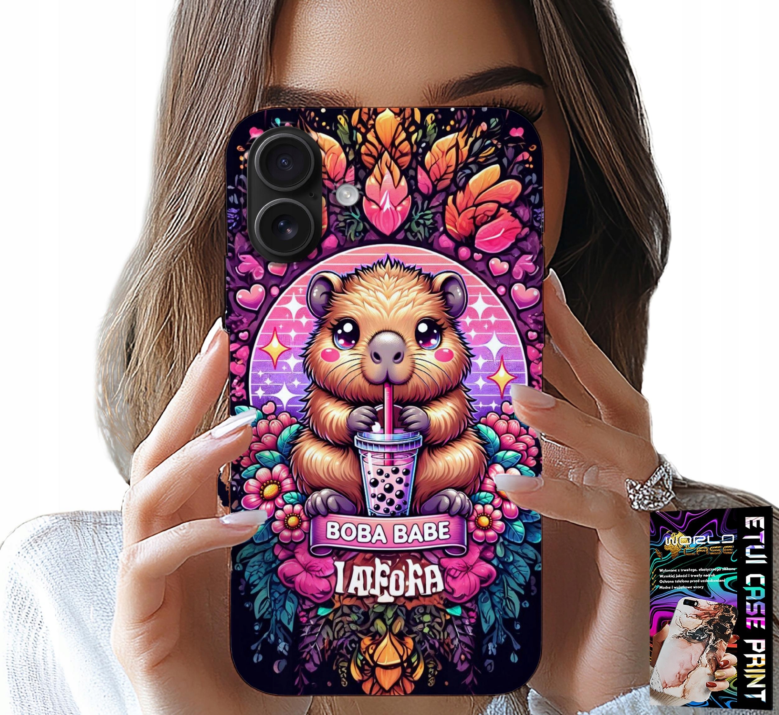 ETUI DO IPHONE 16 PLUS - SŁODKA KAPIBARA Z SZEJKIEM, SUPER WZORY