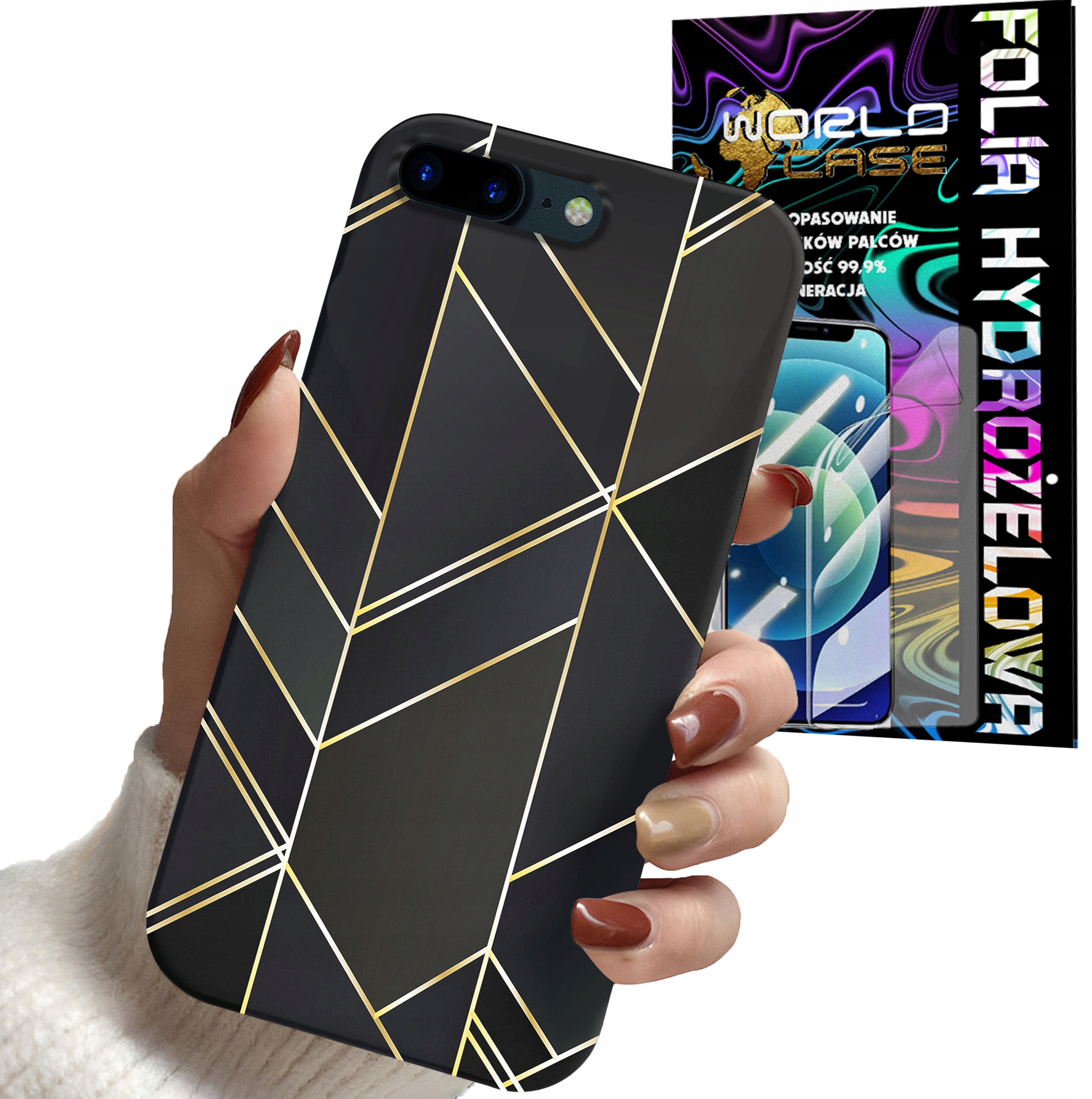 ETUI CASE DO IPHONE 7 8 PLUS - MARMUREK GEOMETRYCZNE WZORY DLA KOBI + FOLIA