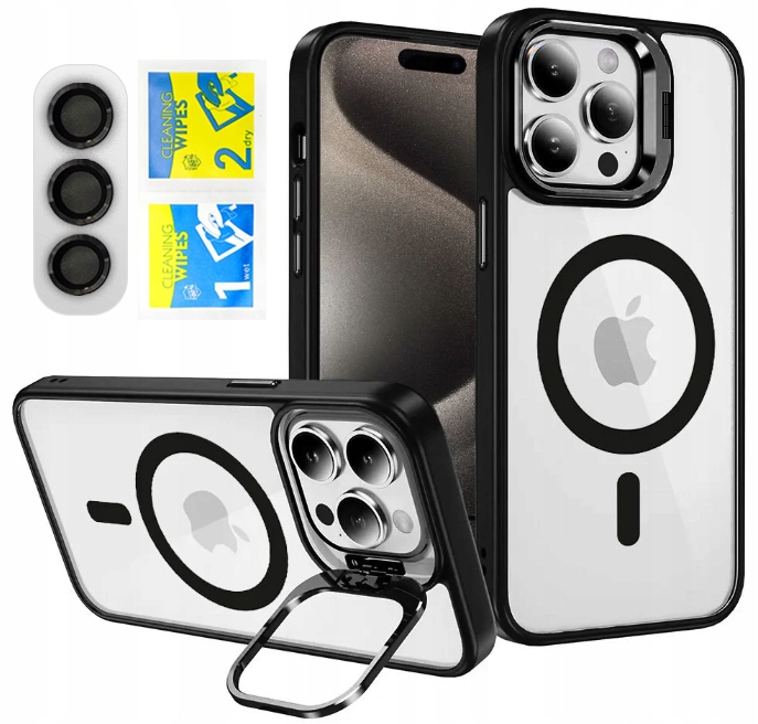 ETUI DXS OBUDOWA Z MAGSAFE DO iPhone 16 CZARNY Z METALOWYM STANDEM BLACK