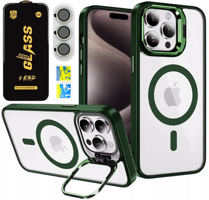 ETUI CASE DXS OBUDOWA Z MAGSAFE DO iPhone 16 Pro ZIELONE + HQ SZKŁO 9H 2.5D