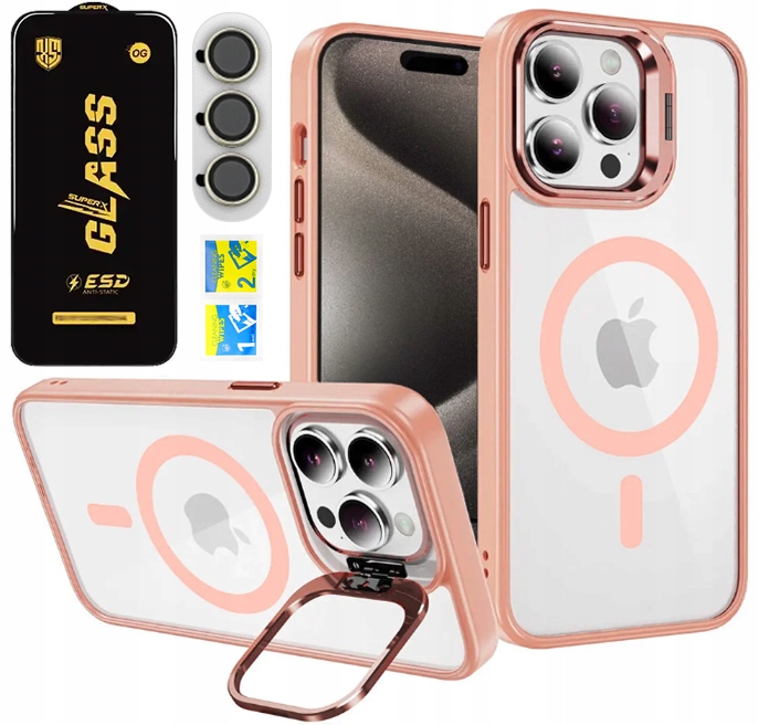 ETUI CASE DXS OBUDOWA Z MAGSAFE DO iPhone 16 Pro Max RÓŻOWE + HQ SZKŁO 9H