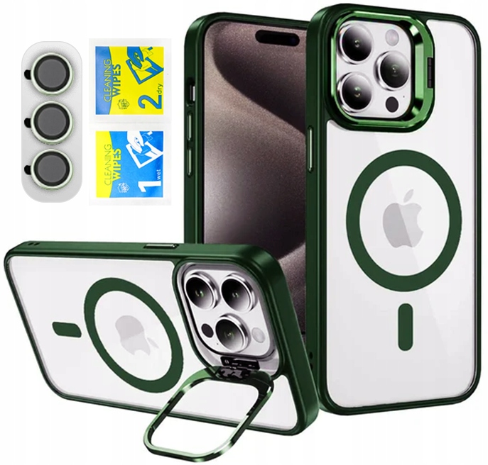 ETUI DXS OBUDOWA Z MAGSAFE DO iPhone 16 ZIELONY Z METALOWYM STANDEM GREEN