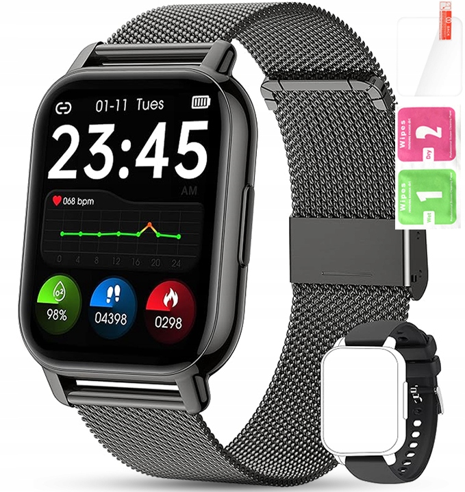 SMARTWATCH ZEGAREK DAMSKI POLSKIE MENU ROZMOWY POWIADOMIENIA PULS CZARNY