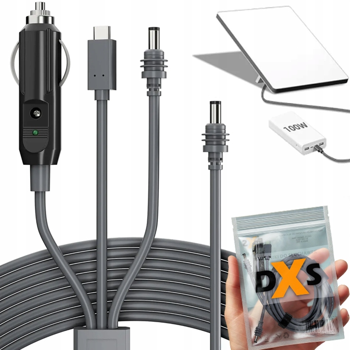 KABEL ZASILAJĄCY 3w1 DO STARLINK MINI - USB-C + CAR + DC do DC 5M, 100 W 5A