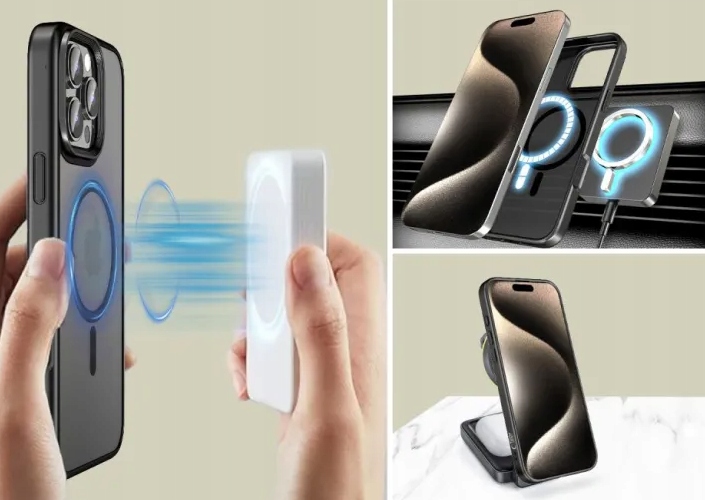 ETUI CZARNE MATOWE MAGSAFE DO Apple iPhone 16 Pro CASE + HQ SZKŁO 9H - obrazek 6