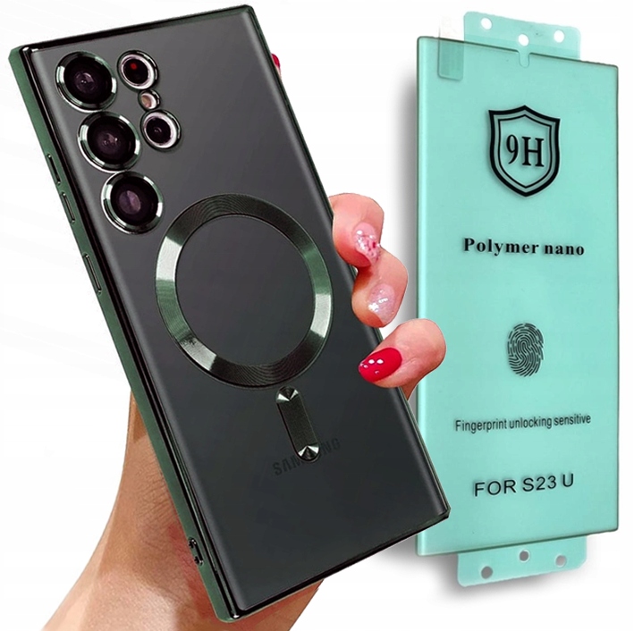 METALICZNE ETUI OBUDOWA MAGSAFE DO SAMSUNG S23 ULTRA CASE GREEN + POLIMER