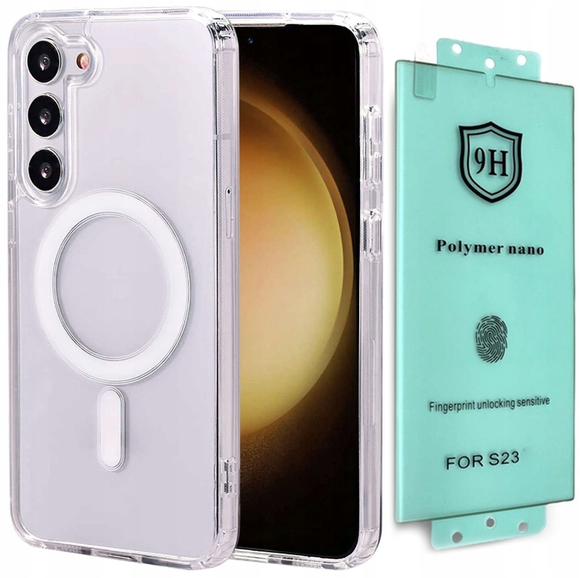 ZESTAW ETUI OBUDOWA MAGSAFE DO SAMSUNG S23 - CLEAR CASE + POLIMER
