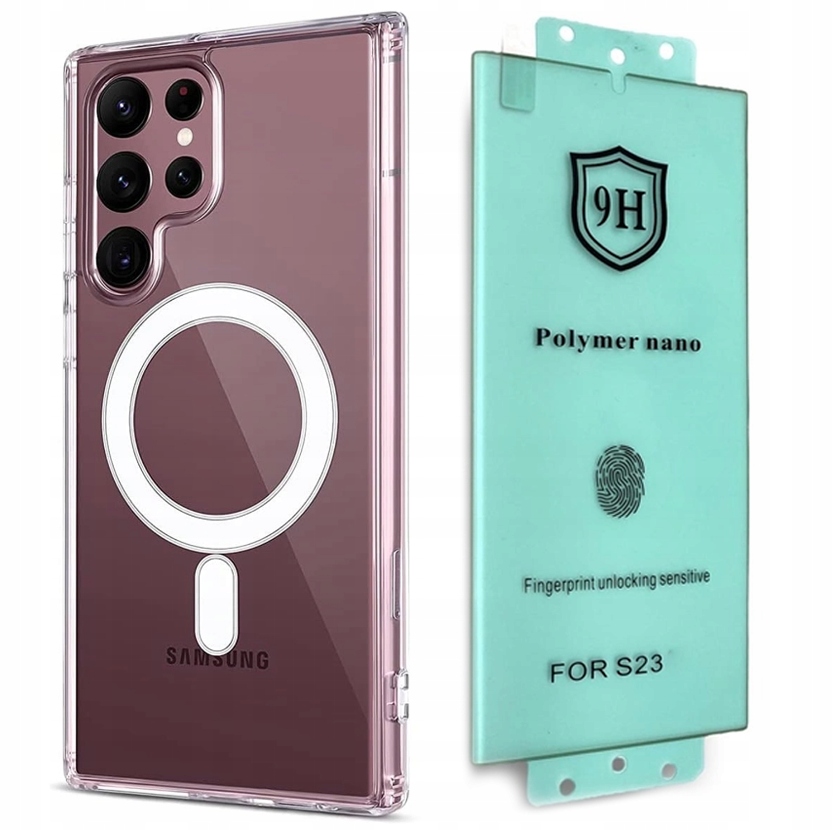 ZESTAW ETUI OBUDOWA MAGSAFE DO SAMSUNG S23 ULTRA - CLEAR CASE + POLIMER