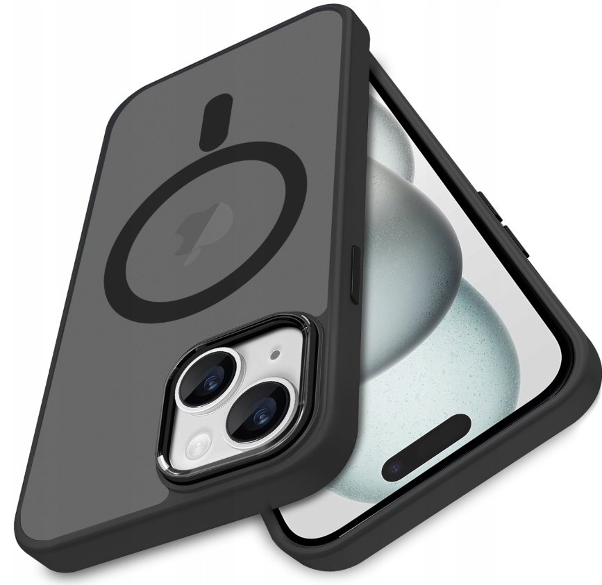 ETUI CZARNE MATOWE MAGSAFE DO Apple iPhone 15 CASE + HQ SZKŁO 9H - obrazek 4