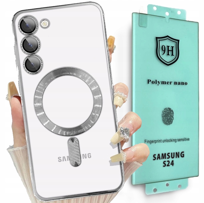 METALICZNE ETUI OBUDOWA MAGSAFE DO SAMSUNG S24 CASE SREBRNE + POLIMER