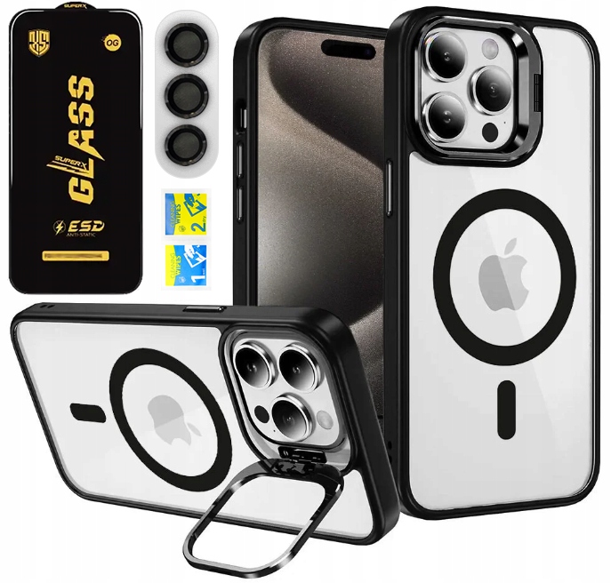 ETUI CASE DXS OBUDOWA Z MAGSAFE DO iPhone 16 Pro Max CZARNE + HQ SZKŁO 9H