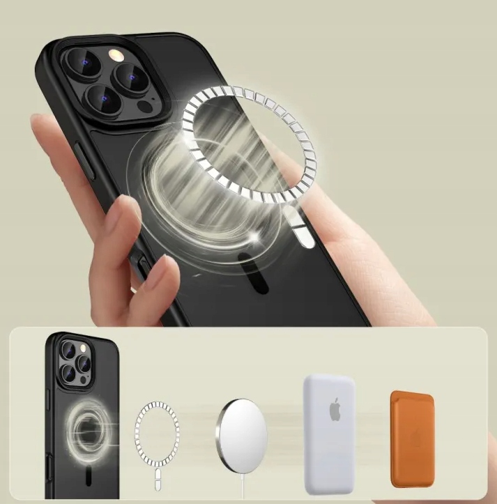 ETUI CZARNE MATOWE MAGSAFE DO Apple iPhone 15 Pro Max CASE + SZKŁO HQ 9H - obrazek 4