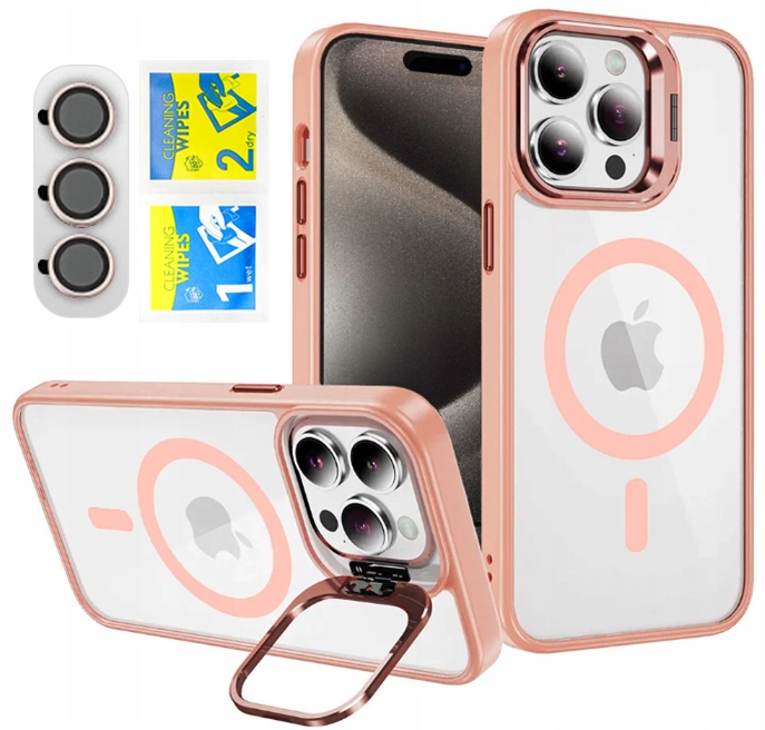 ETUI DXS OBUDOWA Z MAGSAFE DO iPhone 16 Pro RÓŻOWE Z METALOWYM STANDEM PINK