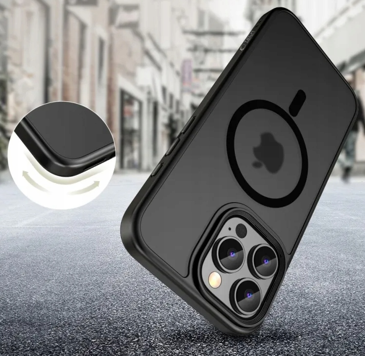 ETUI CZARNE MATOWE MAGSAFE DO Apple iPhone 16 Pro CASE + HQ SZKŁO 9H - obrazek 2