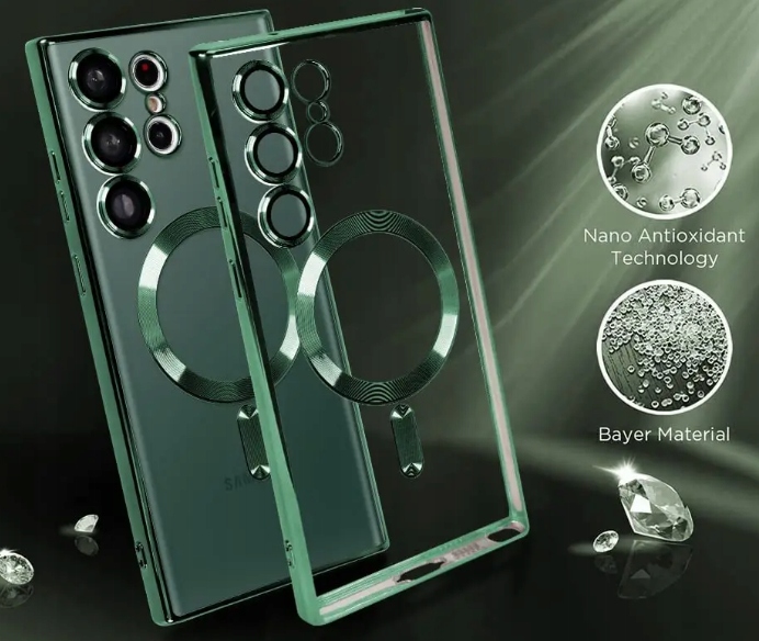 METALICZNE ETUI OBUDOWA MAGSAFE DO SAMSUNG S23 ULTRA CASE GREEN + POLIMER - obrazek 3