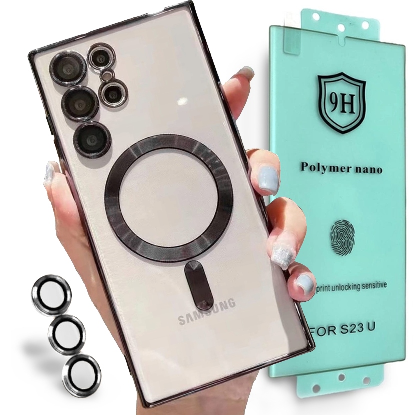 METALICZNE ETUI OBUDOWA MAGSAFE DO SAMSUNG S23 ULTRA CASE CZARNY + POLIMER