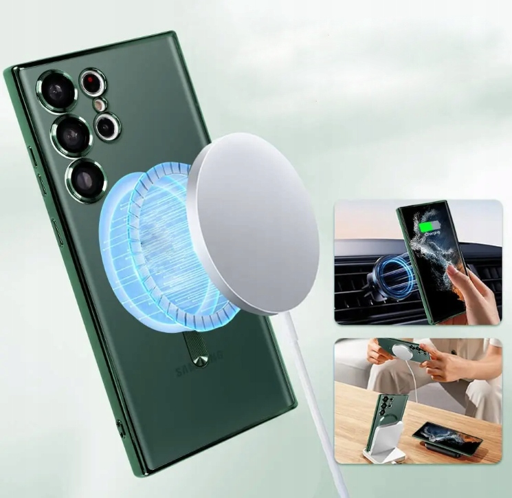 METALICZNE ETUI OBUDOWA MAGSAFE DO SAMSUNG S23 ULTRA CASE GREEN + POLIMER - obrazek 4