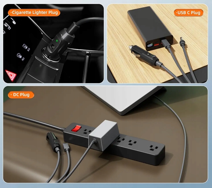 KABEL ZASILAJĄCY 3w1 DO STARLINK MINI - USB-C + CAR + DC do DC 5M, 100 W 5A - obrazek 3