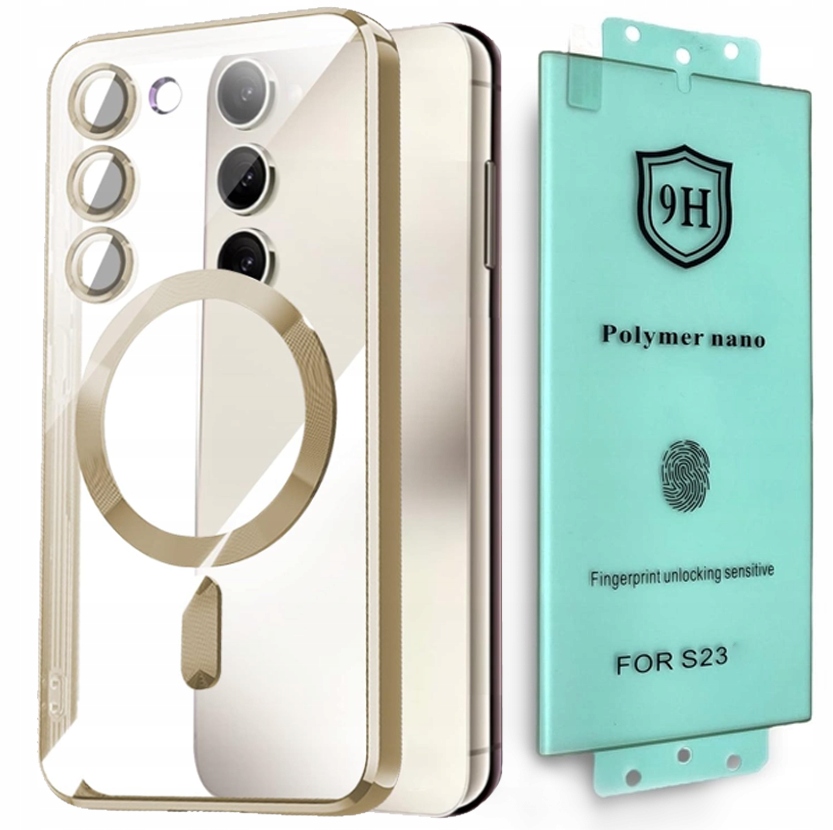 METALICZNE ETUI OBUDOWA MAGSAFE DO SAMSUNG S23 CASE GOLD ZŁOTE + POLIMER