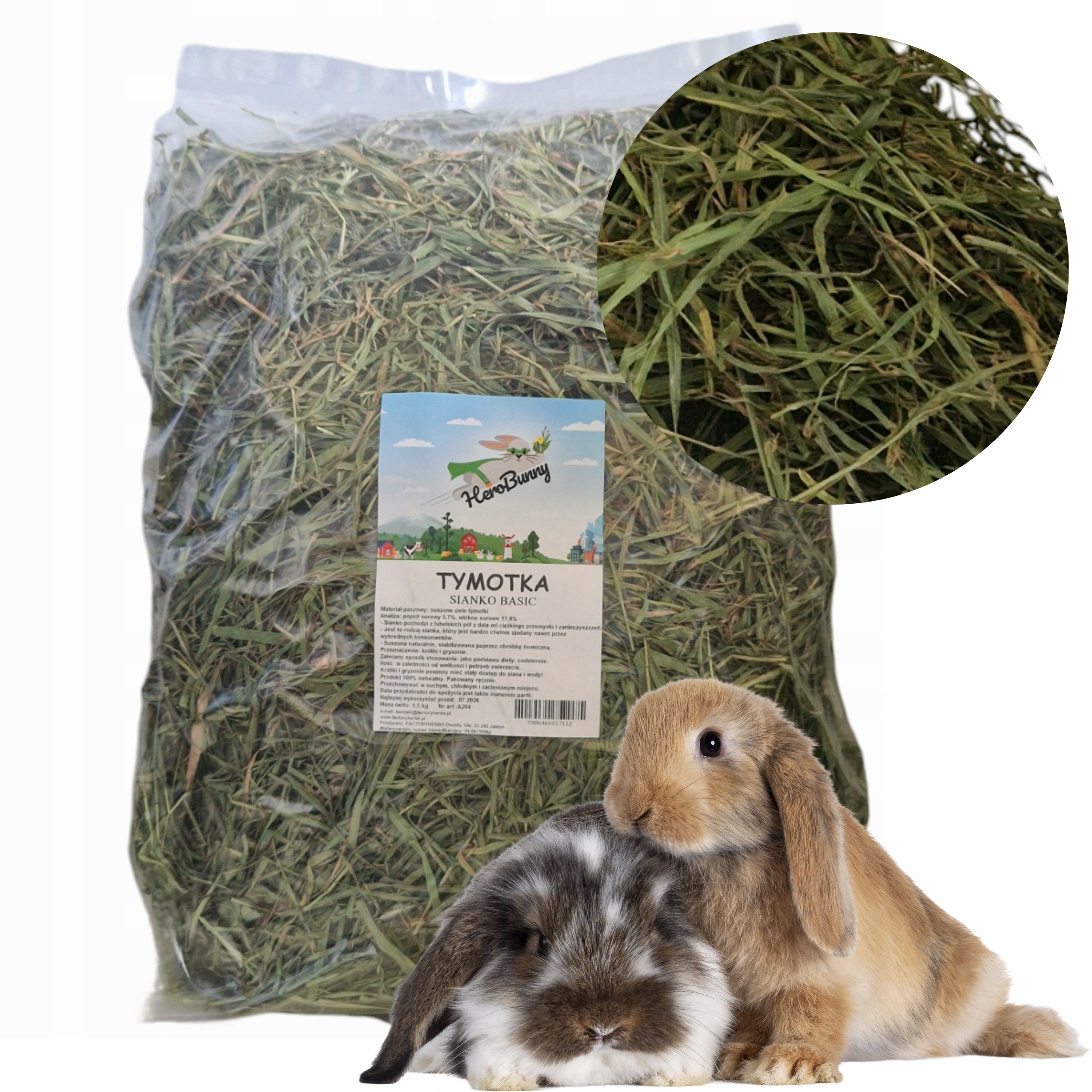 HeroBunny TYMOTKA SIANKO BASIC 1,5kg FACTORYHERBS SIANO TYMOTKOWE 1500g - 6333860279d3ec4c5769a820da37b203