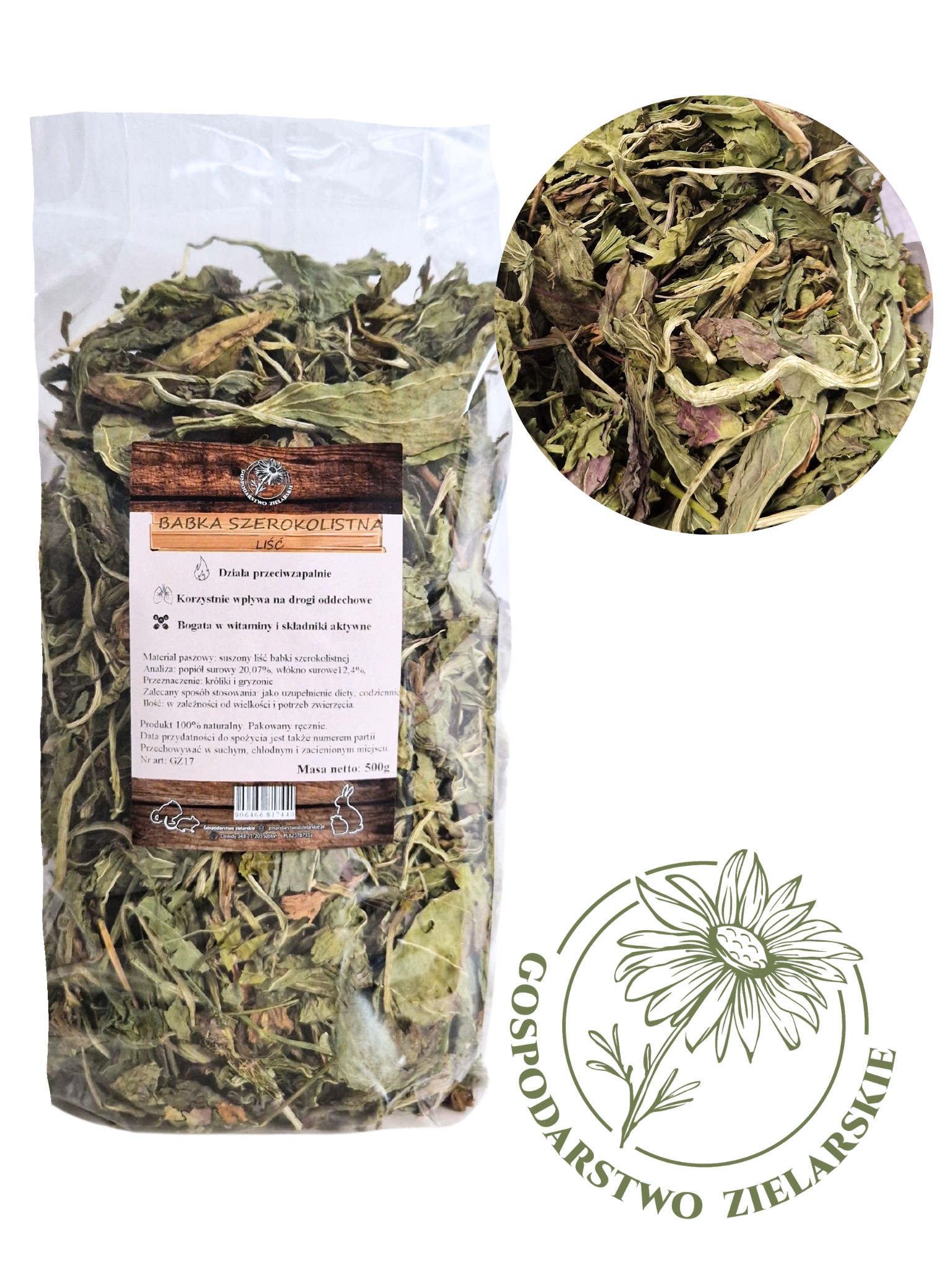 BABKA SZEROKOLISTNA 500g GOSPODARSTWO ZIELARSKIE LIŚĆ BABKI 0,5kg - 75e9c3914766200cb222e2852bac9967