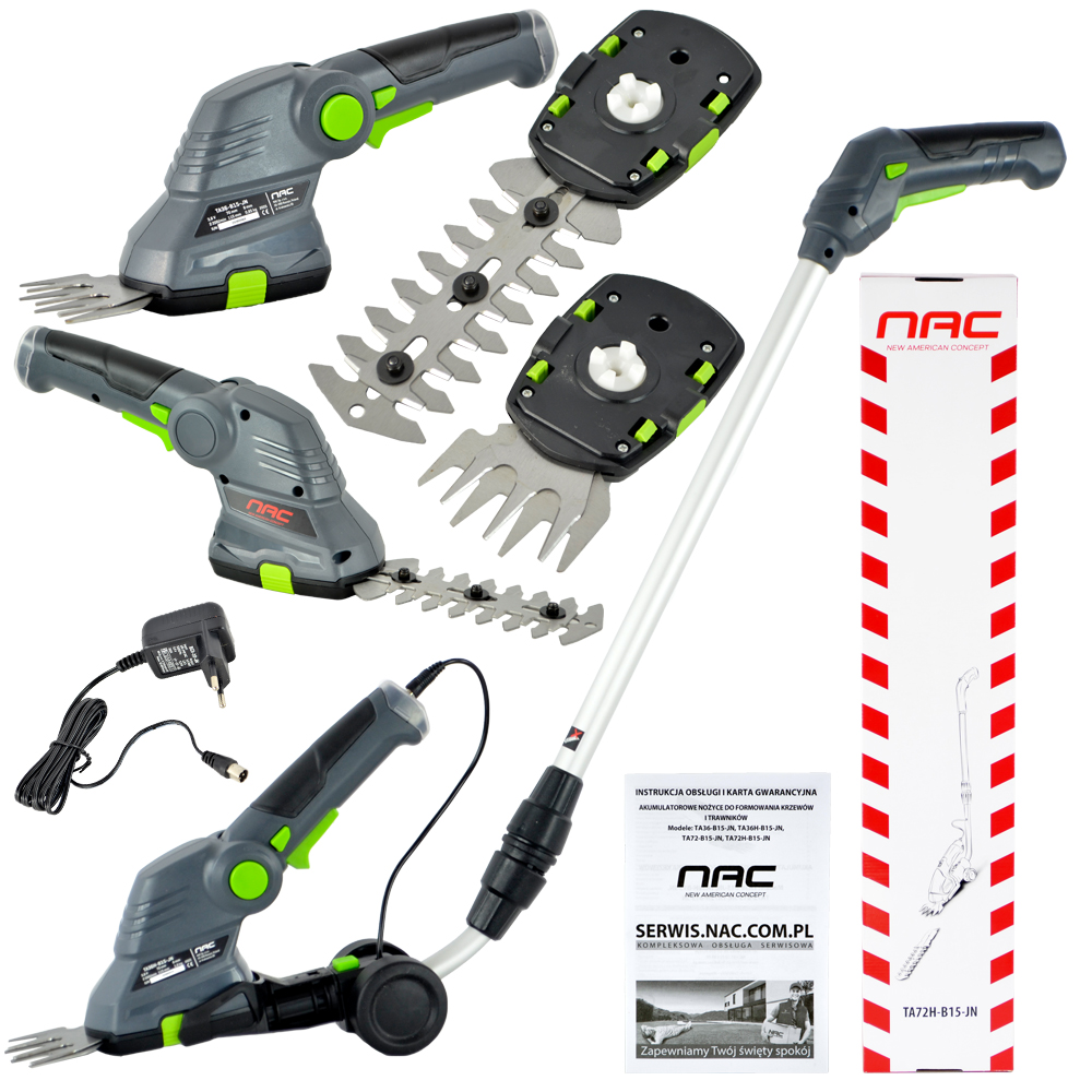 NOŻYCE AKUMULATOROWE DO TRAWY I KRZEWÓW NAC TA 72H-B15-JN 7.2 V + UCHWYT