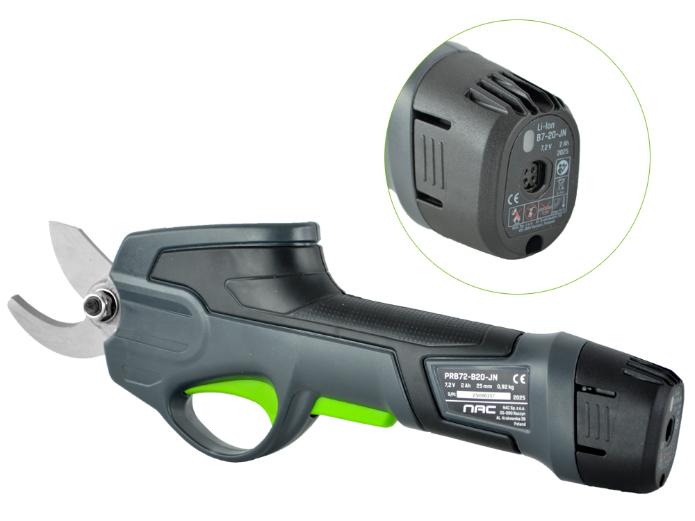 AKUMULATOROWY SEKATOR DO CIĘCIA GAŁĘZI NAC PRB72-B20-JN 7.2 V CIĘCIE 25 MM