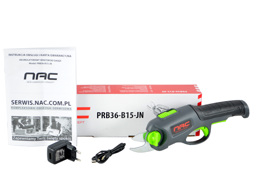 AKUMULATOROWY SEKATOR DO CIĘCIA GAŁĘZI NAC PRB36-B15-JN 800 CIĘĆ NA 1 ŁADOW