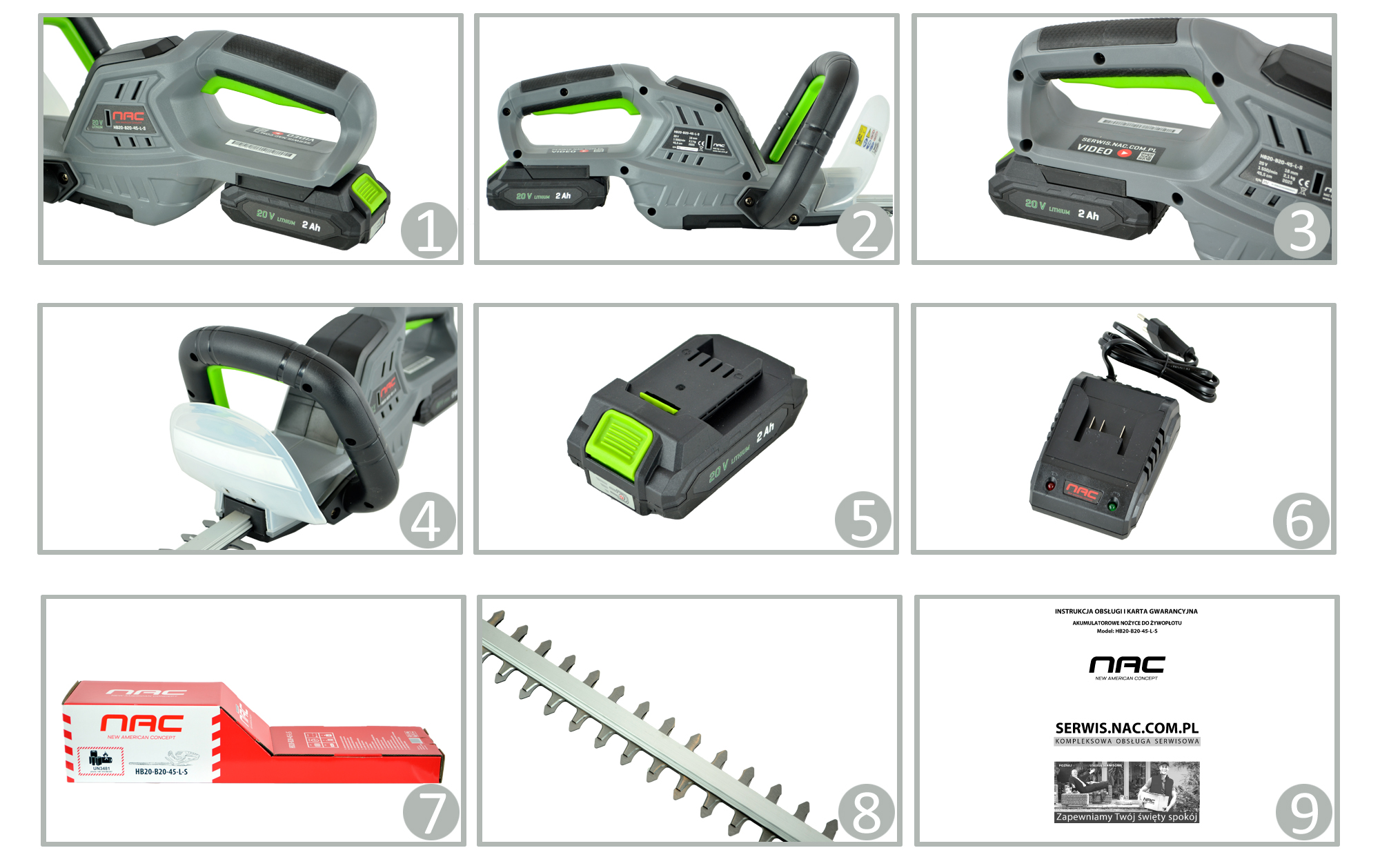 NOŻYCE AKUMULATOROWE DO ŻYWOPŁOTU NAC HB20-B20-45-L-S 20 V OSTRZE 45,5 CM