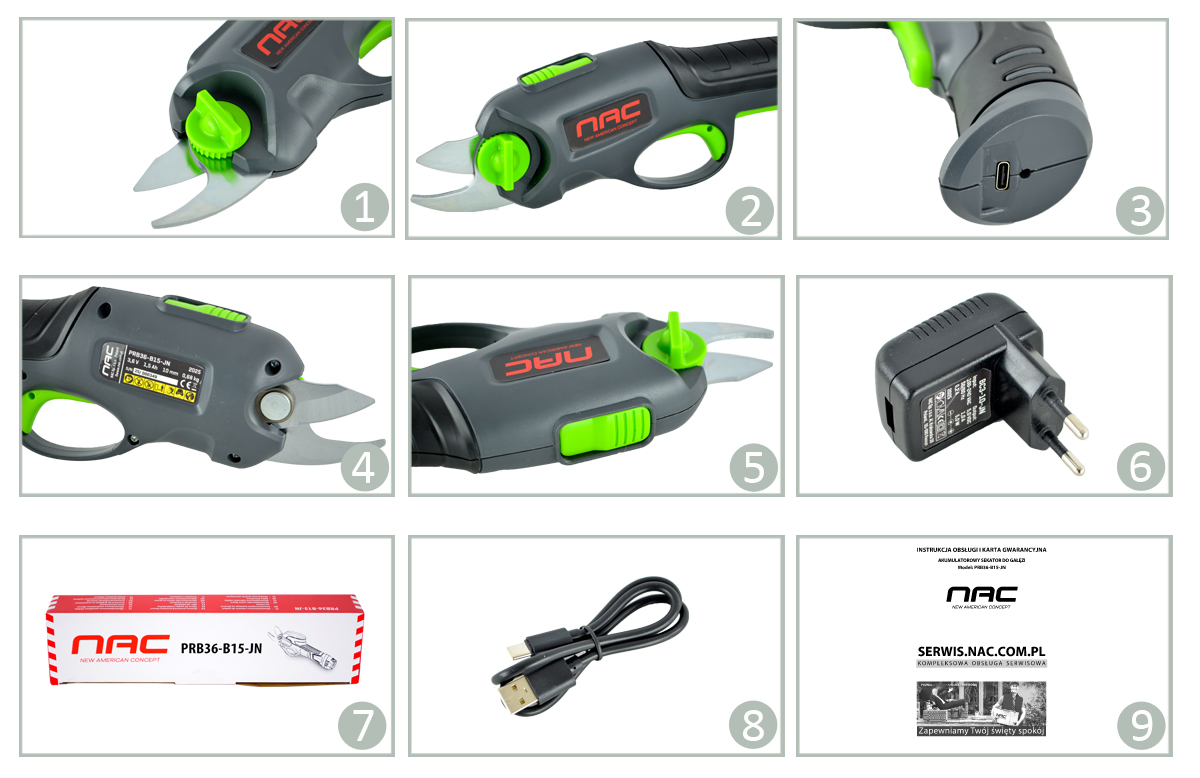 AKUMULATOROWY SEKATOR DO CIĘCIA GAŁĘZI NAC PRB36-B15-JN 800 CIĘĆ NA 1 ŁADOW