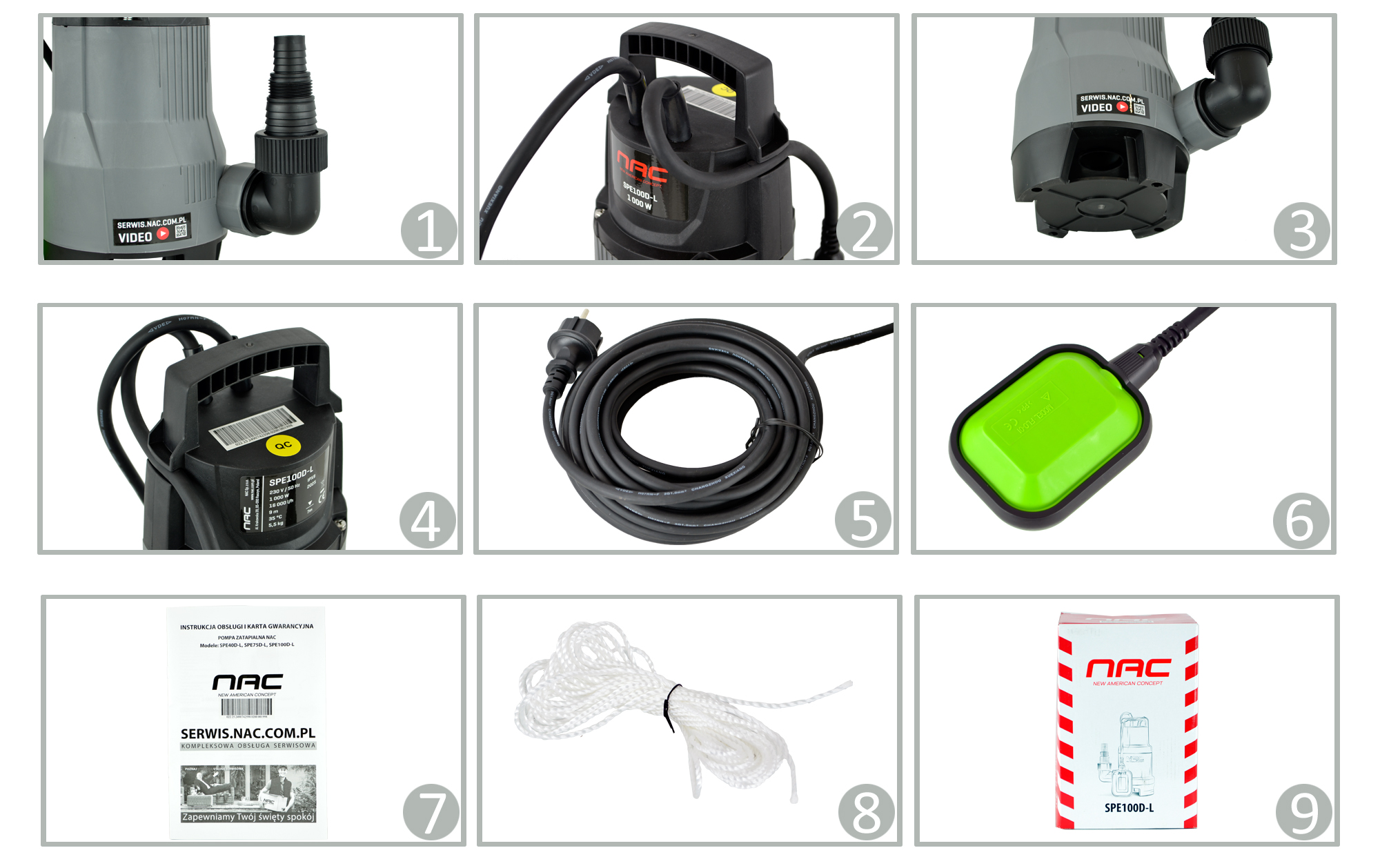 POMPA ZATAPIALNA DO BRUDNEJ WODY NAC SPE 100D-L MOC 1000 W 16 000 LITR/h