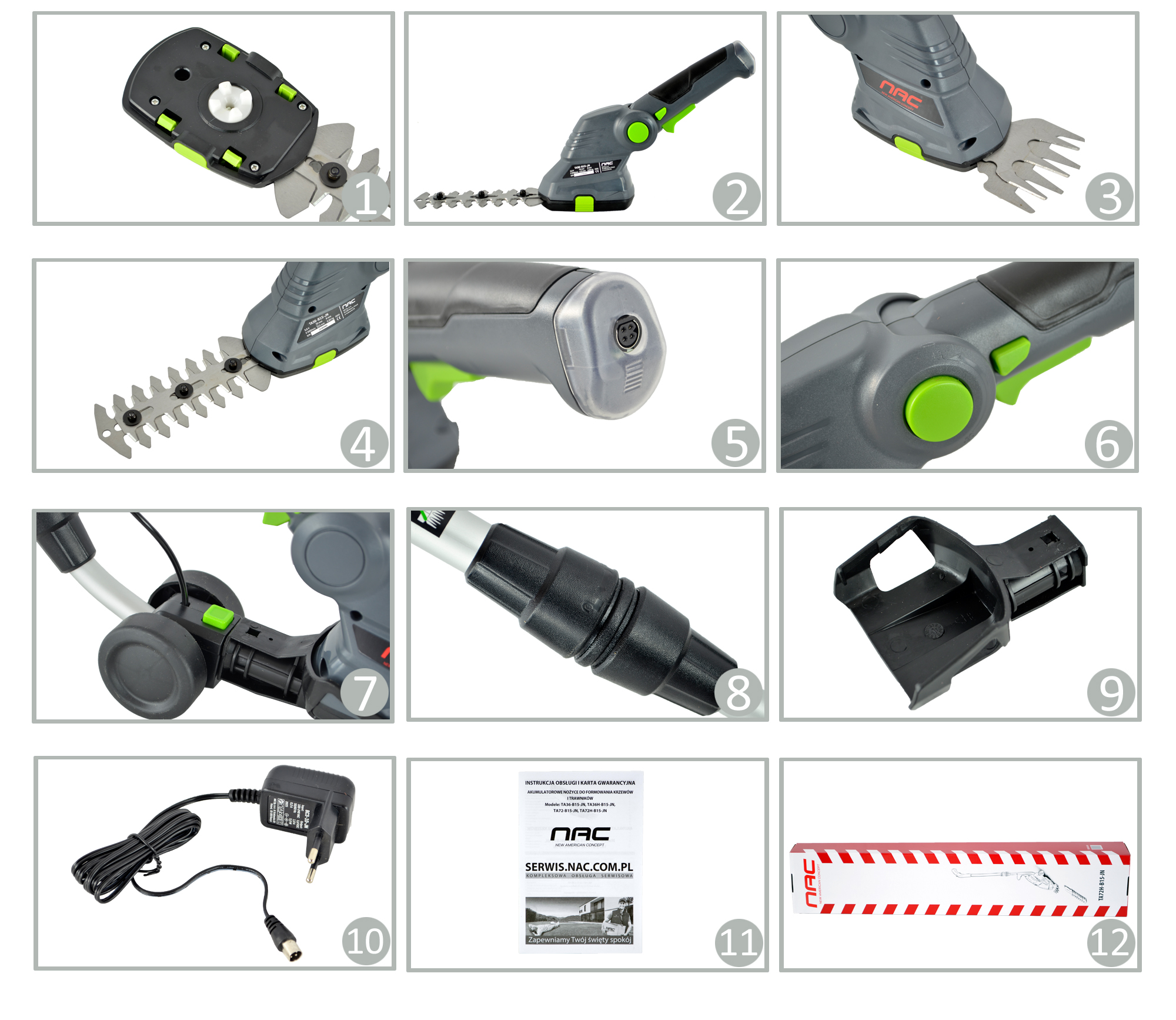 NOŻYCE AKUMULATOROWE DO TRAWY I KRZEWÓW NAC TA 72H-B15-JN 7.2 V + UCHWYT