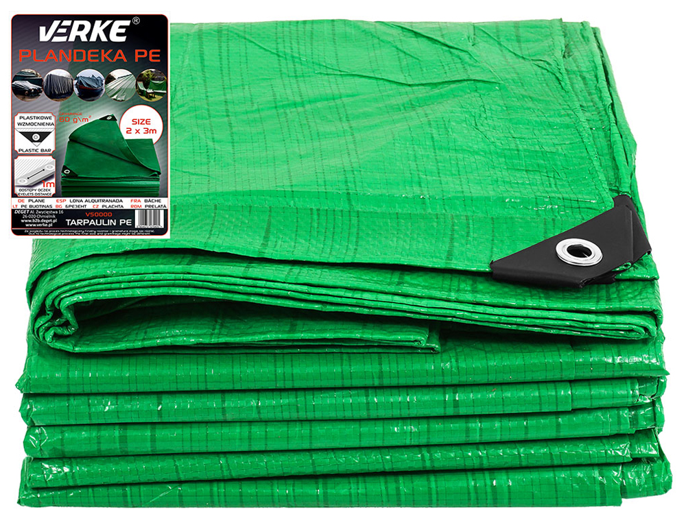 PLANDEKA UNIWERSALNA 2x3 M ZIELONA VERKE V50000 60 g/m WZMACNIANE NAR