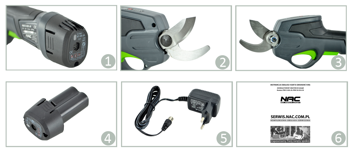 AKUMULATOROWY SEKATOR DO CIĘCIA GAŁĘZI NAC PRB72-B20-JN 7.2 V CIĘCIE 25 MM