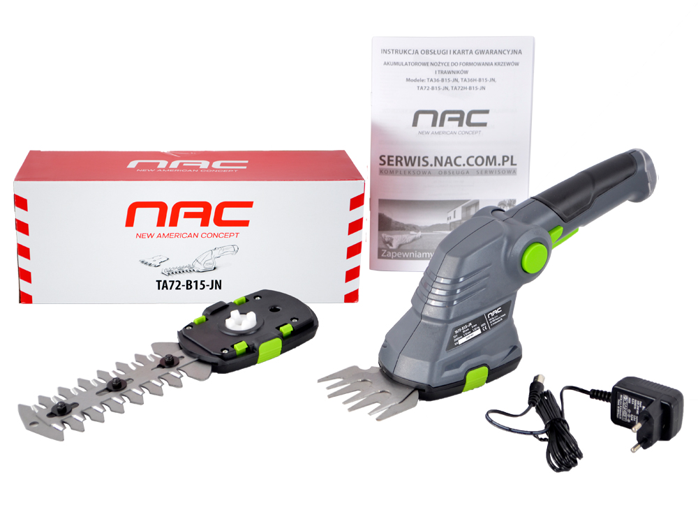 NOŻYCE AKUMULATOROWE DO TRAWY I KRZEWÓW NAC TA 72-B15-JN 7.2 V 2 OSTRZA