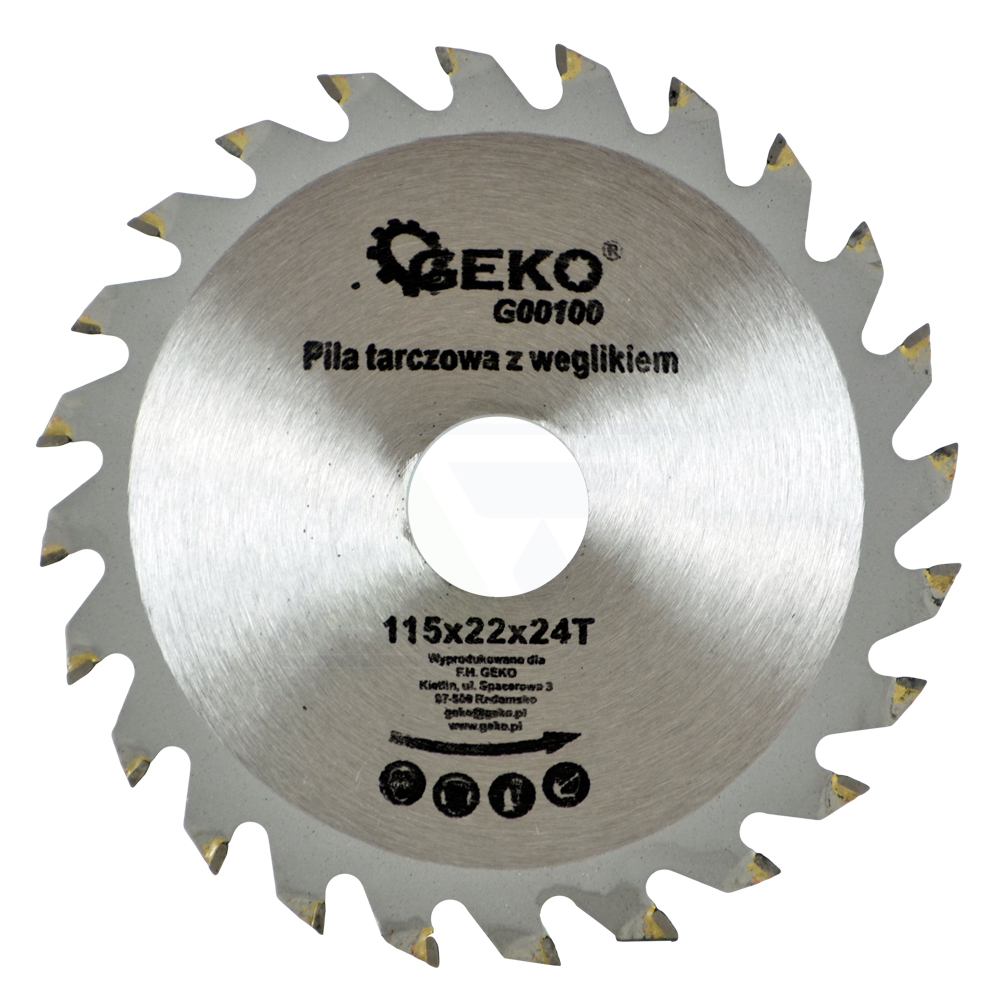 PIŁA TARCZA WIDIOWA DO CIĘCIA DREWNA 115x20 24 ZĘBY TNĄCE GEKO G00100