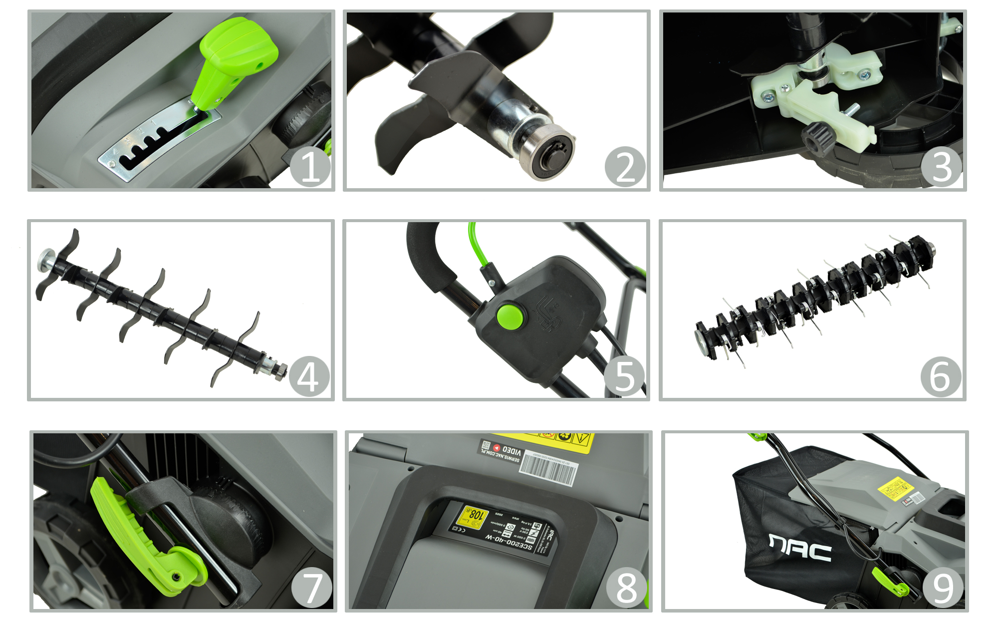 WERTYKULATOR AERATOR NAC SCE200-40-W 2000 W 2 WAŁKI SZER. 40 CM 2 FUNKCJE