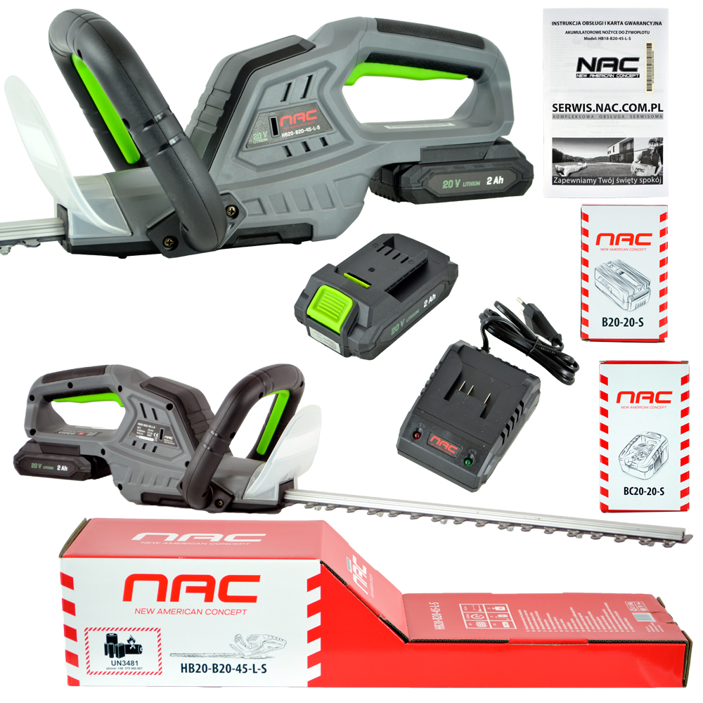 NOŻYCE AKUMULATOROWE DO ŻYWOPŁOTU NAC HB20-B20-45-L-S 20 V OSTRZE 45,5 CM