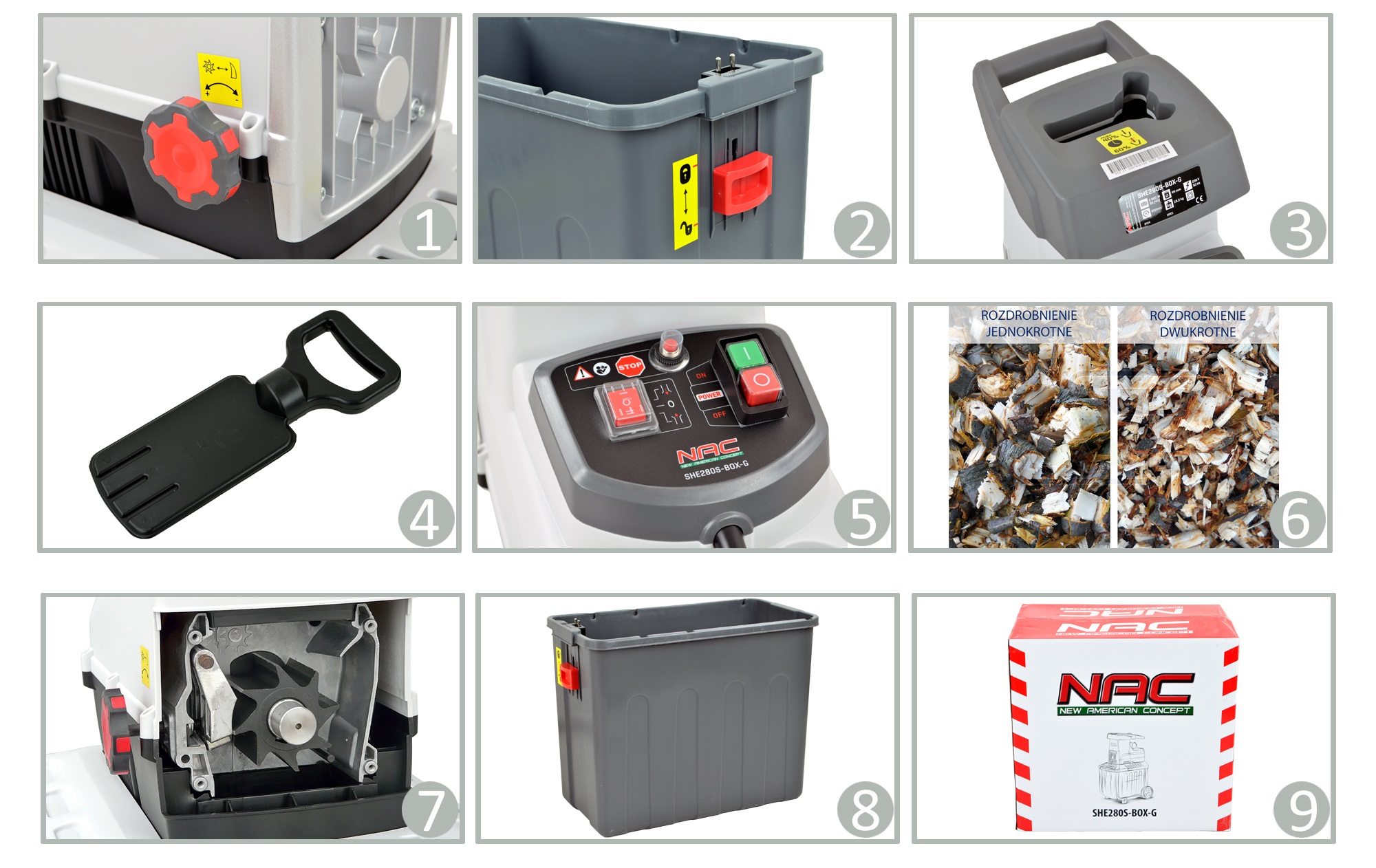 ROZDRABNIACZ DO GAŁĘZI NAC SHE280S-BOX-G 2800 W FREZ BIEG WSTECZNY POJ